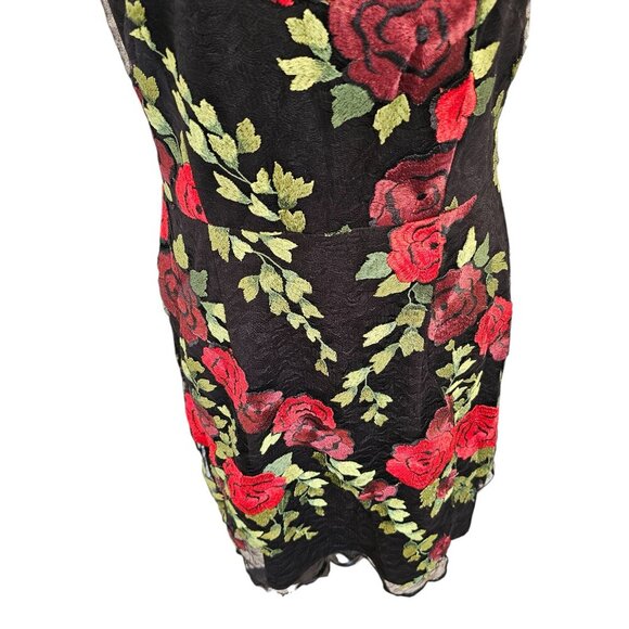 Betsy Johnson Black Floral Embroidered Dress Sz 8 - Picture 4 of 13